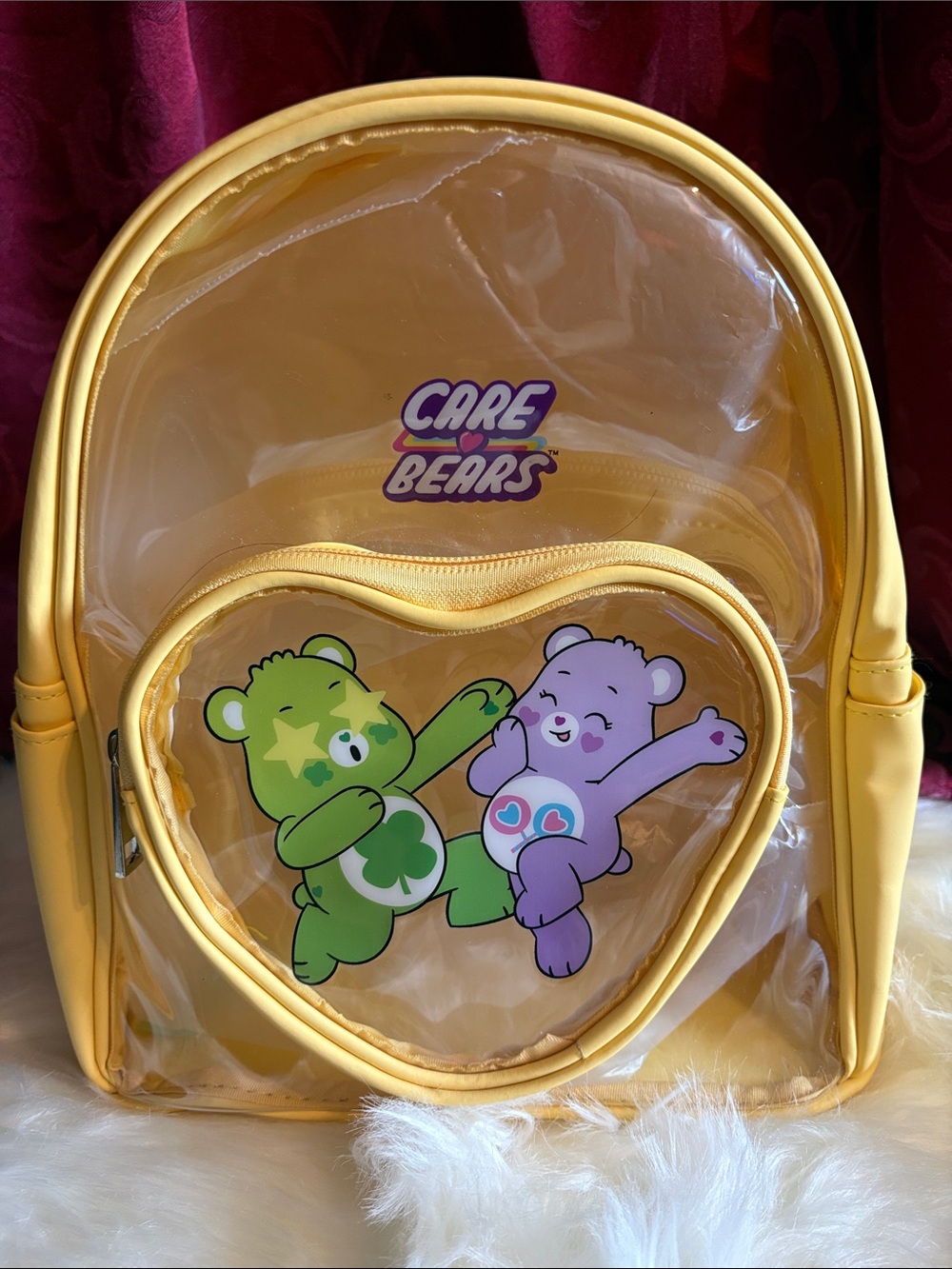 Care Bears Yellow Clear Backpack with Heart Pocket